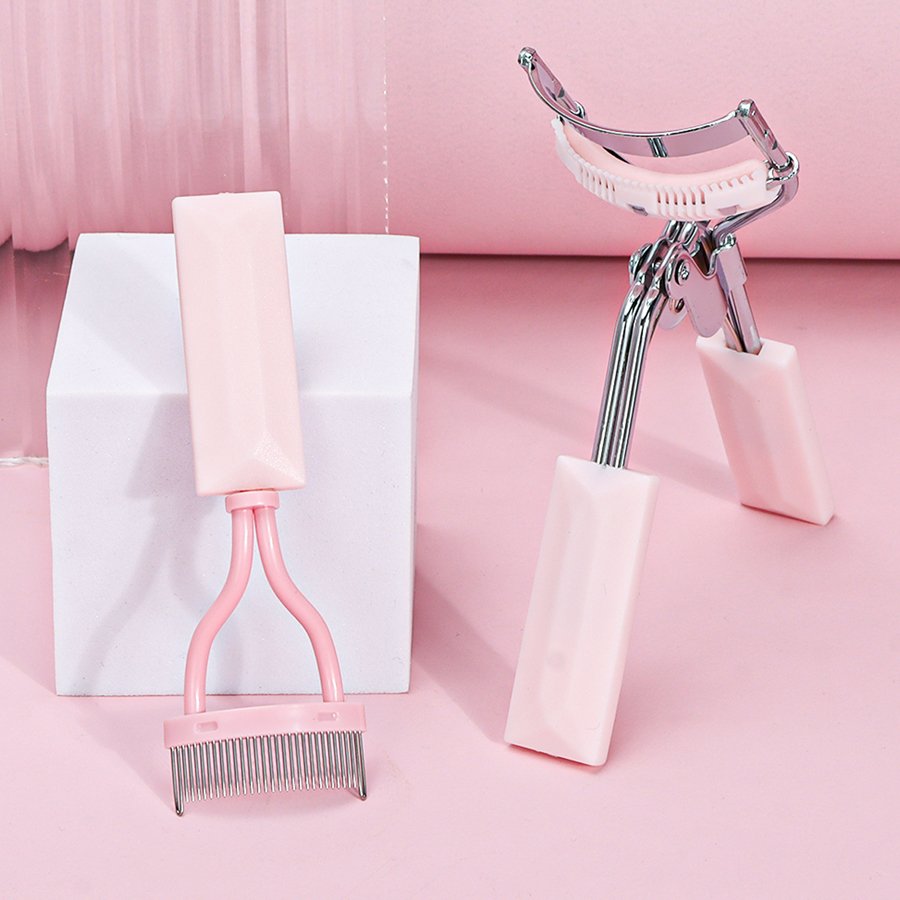 Pink Stainless Steel Eyelash Curlers Set