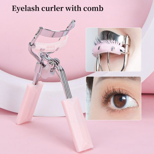 Pink Stainless Steel Eyelash Curlers Set with Comb Makeup Beauty