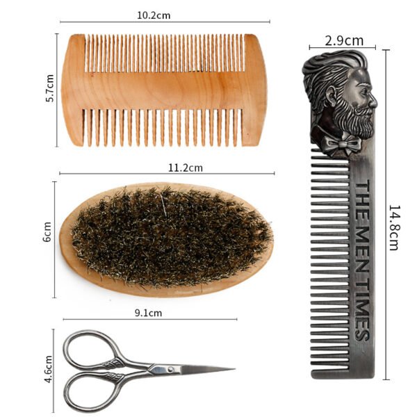 Beard Scissors Grooming Kit Men Shaving Brush Set Wooden Comb Boar Bristle