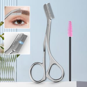 Multi-functional Silver Stainless Steel Eyebrow Scissors With Eyebrow Comb