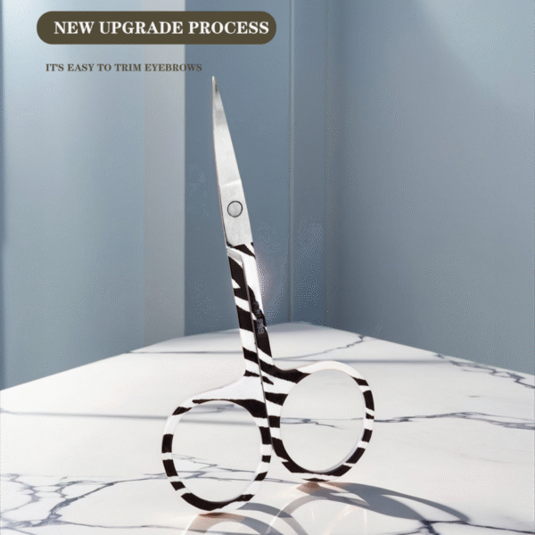 Zebra Patterned Stainless Steel Eyebrow Scissors, Precision Trimming Tool for Brows & Lashes