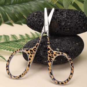 Durable Fine Steel Eyebrow Scissors with Leopard Print, Smooth Open - Close for Precision Trimming