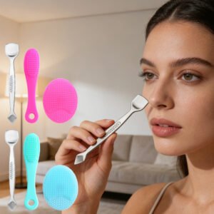 J·FOCUS Bathroom Daily Skincare 3-in-1 Set | Blackhead Remover Spatula + Nose Pore Cleansing Brush + Facial Silicone Cleansing Brush | Deep Pore Clean Blackhead Removal Tool | Suitable for All Skin Types | Travel-Friendly & Easy to Clean