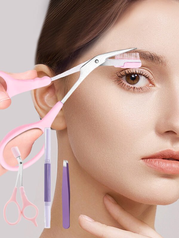 Eyebrow Grooming Kit for Women & Beginners – 3-Piece Eyebrow Scissors, Double-Headed Brow Trimmer & Precision Tweezers Set, Safe & Easy Eyebrow Shaping Tools for Daily Makeup, Travel & Date Touch-Ups