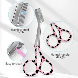 J·FOCUS【Leopard Print Eyebrow Scissors Set】Precise Shaping Trimmer with Brow & Lash Brush