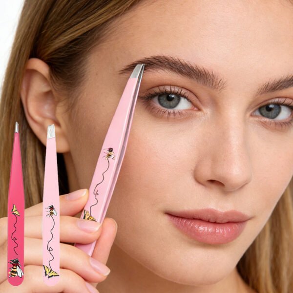 Bee & Butterfly Print Eyebrow Tweezers | Precision Slant Tip Brow Plucking Tool