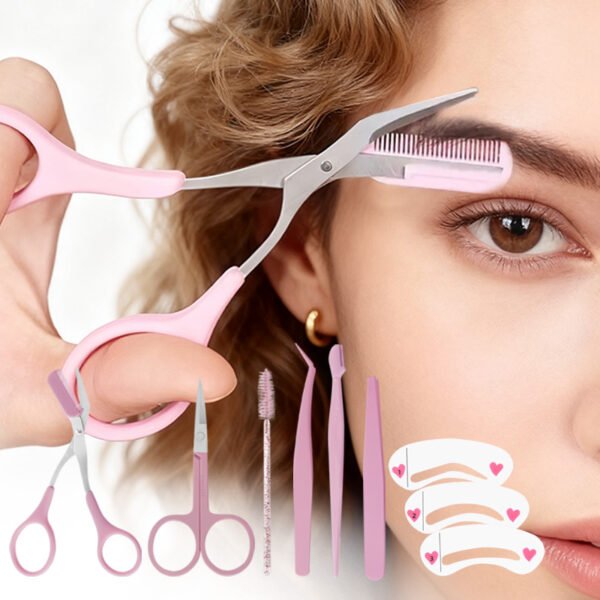 7-in-1 Eyebrow & Facial Grooming Kit – Pink Eyebrow Trimming Set,Your Go-To for Salon-Quality Brows & Facial Hair Care, All-in-One Tool for Perfect Brows & Nose Hair at Home