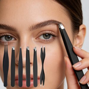 Professional Precision Eyebrow Tweezers Set - 6 Pcs Stainless Steel Hair Removal Tweezers for Women & Men
