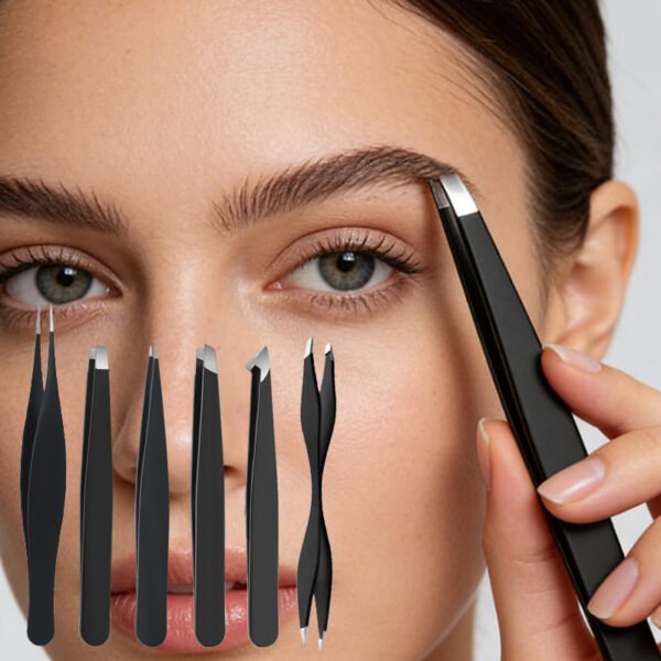 Professional Precision Eyebrow Tweezers Set - 6 Pcs Stainless Steel Hair Removal Tweezers for Women & Men