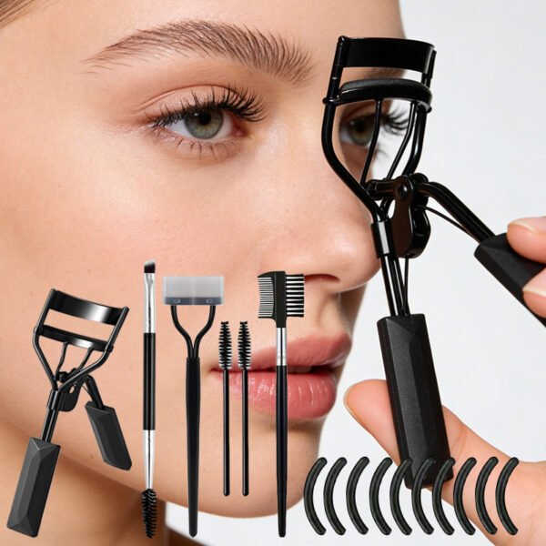 Eyelash Care Set: Wide-Angle Eyelash Curler + Replacement Silicone Pads + Eyelash Comb + Eyebrow Brush + Mascara Wands – Essential Beauty Tools for New Makeup Artists, Daily Makeup, Dating, Travel & Holiday Gifting