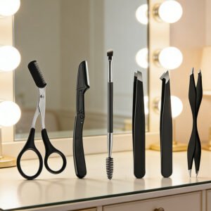 Professional 6-in-1 Eyebrow Shaping Set - Precision Grooming Kit with Tweezers, Scissors, Razor & Brow Brush for Perfect Brow Styling at Home