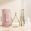 4-in-1 Professional Manicure & Pedicure Tool Set | Gold-Plated Stainless Steel Tools | Portable Pink Leather Case for Cuticle Care & Nail Grooming