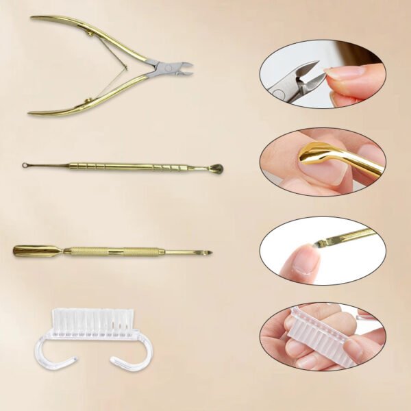 4-in-1 Professional Manicure & Pedicure Tool Set | Gold-Plated Stainless Steel Tools | Portable Pink Leather Case for Cuticle Care & Nail Grooming