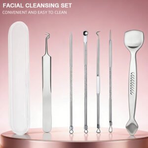 6-Piece Professional Blackhead Remover Tool Set | Stainless Steel Pimple Popper Kit with Storage Case