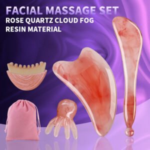 4-Piece Resin Gua Sha Facial Massage Set | Rose Quartz Style Skin Care Kit with Storage Pouch All-in-One Gua Sha & Facial Massage Tool Set for Lifting, De-Puffing & Full-Body Relaxation