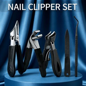 5-Piece Toenail Clipper & Pedicure Set | Stainless Steel Tools for Thick/Ingrown Nails, with Nail File & Cleaner | Ergonomic Handles for Easy Use