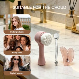 At-Home Skincare Tool Set: Facial Cleansing Brush, Blackhead Remover & Gua Sha