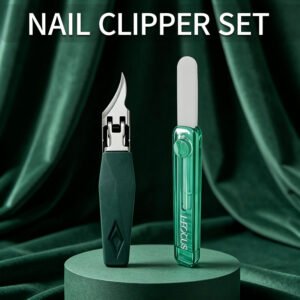 Professional 2-Piece Nail Care Set – Precision Angled Toenail Clipper & Retractable Glass Nail File for Thick, Ingrown Nails