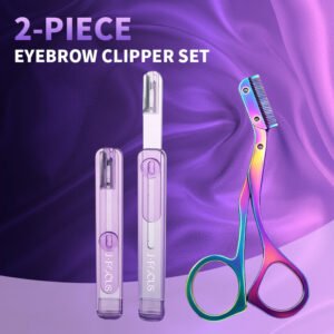2-Piece Eyebrow Shaping Kit | Retractable Safety Razor + Comb-Integrated Scissors