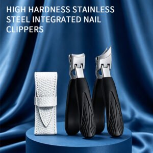 画板 1 Large Opening Nail Clipper, Stainless Steel Anti-Splash Nail Cutter, Straight & Bevel Cut Optional, Sharp Blade Manicure Tool with Leather Storage Case for Thick Nails