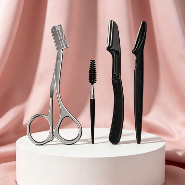 画板 10 4Pcs Professional Eyebrow Grooming Set | Safe Brow Razor & Scissors Shaping Kit