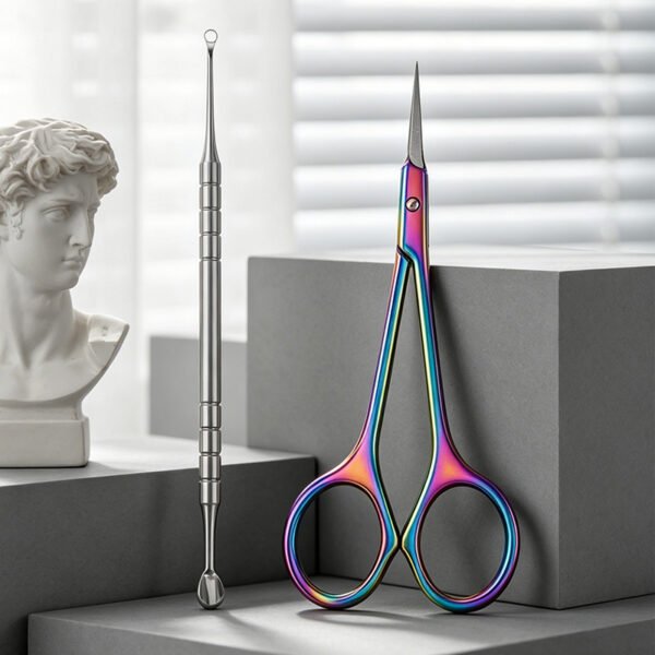 Stainless Steel Nail Tools, Cuticle Pusher & Curved Scissors Set