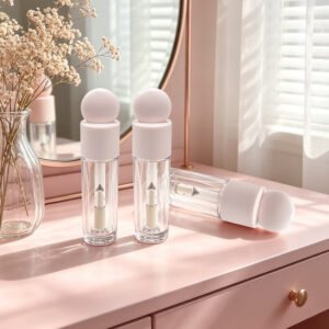 画板 8 Leakproof Lip Gloss Tubes with Pink Ball Cap, Empty Clear Lip Oil Bottles with Applicator, Travel Cosmetic Containers for Beauty